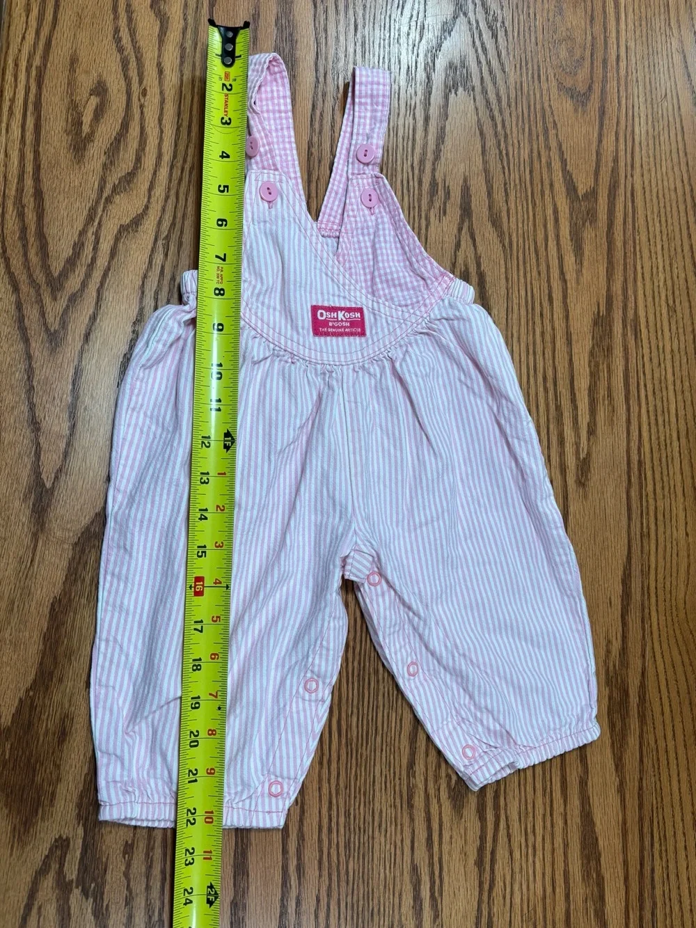 Vintage OshKosh B'gosh Baby Denim Bubble Romper Overalls Pink White 6-9 month
